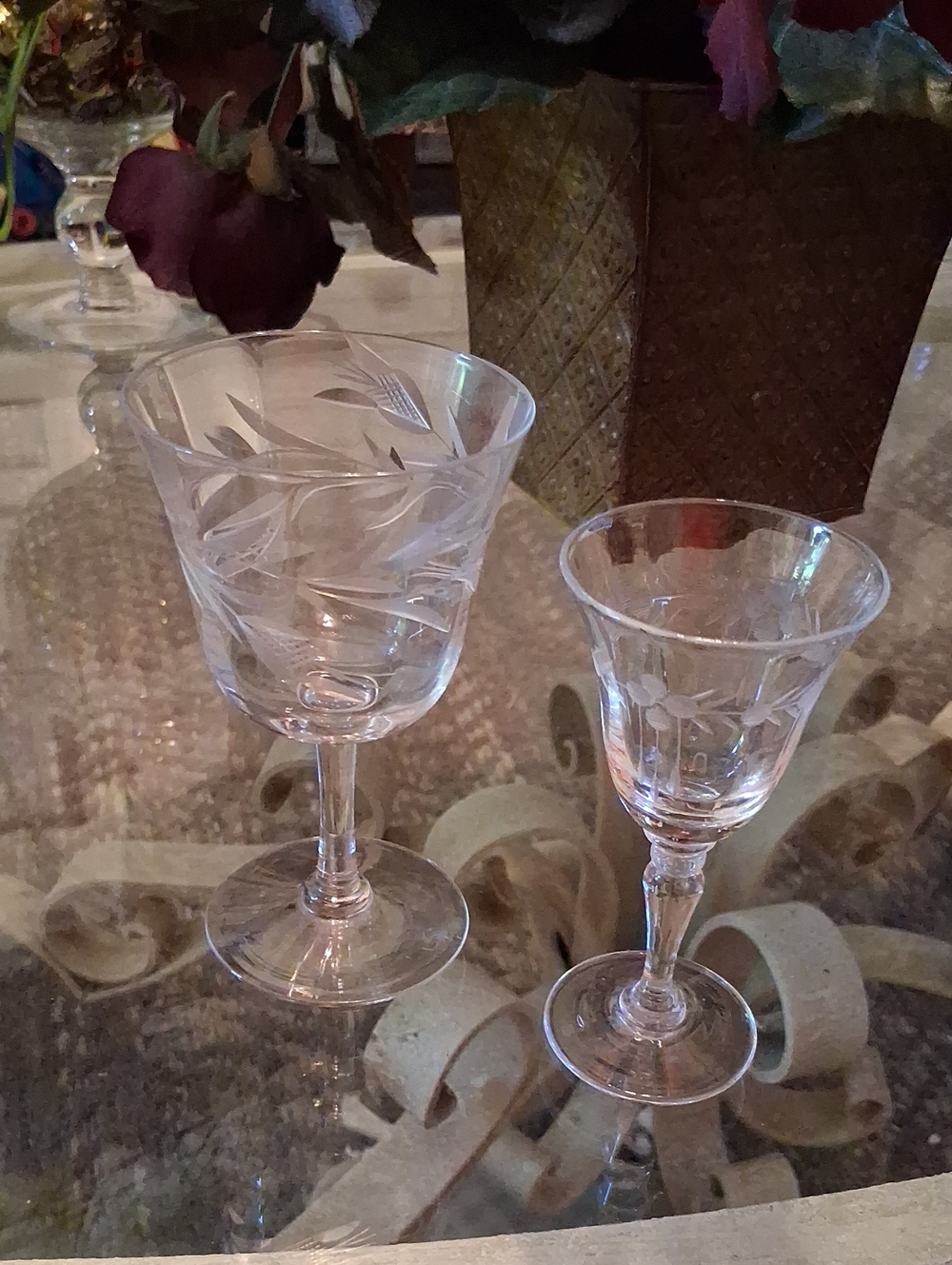 2 Mixed Pattern Cordial Glasses